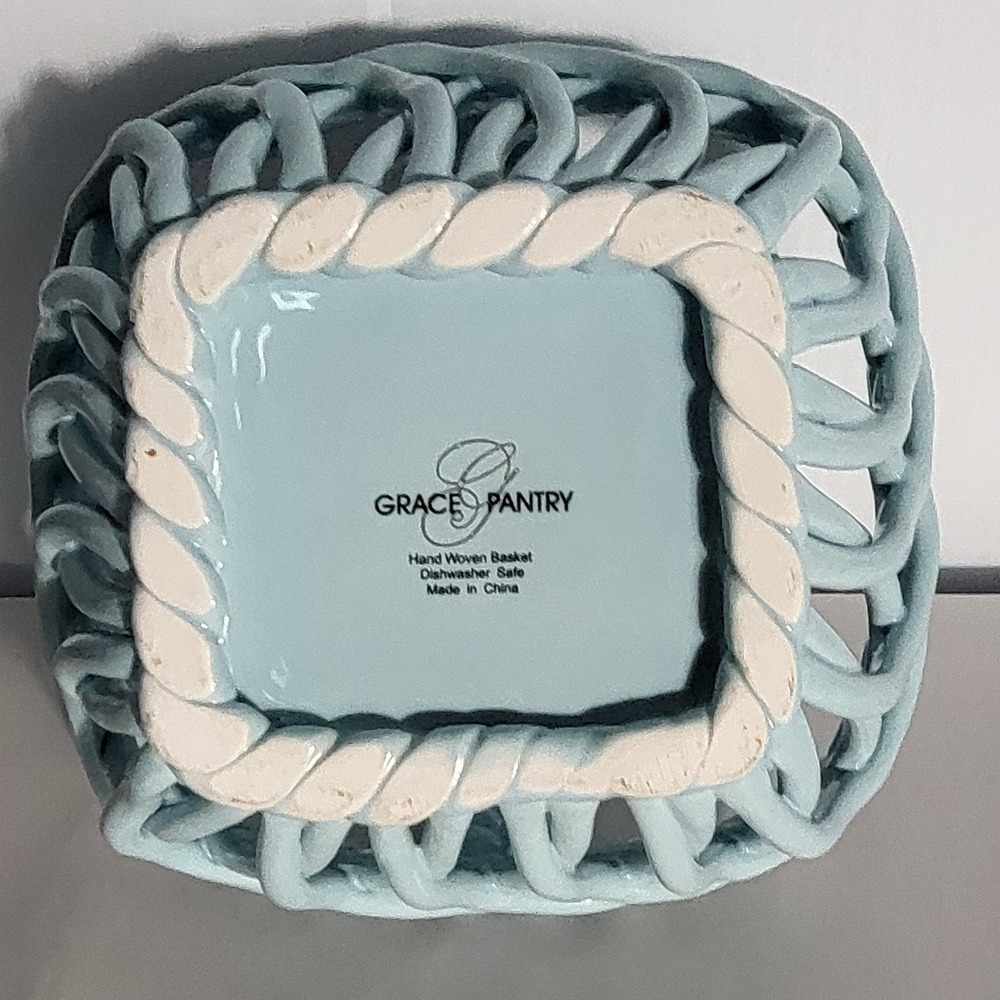 Grace Pantry Hand Woven Ceramic Basket Blue Pastel‎ Decorative Trinket Candy - Picture 3 of 6